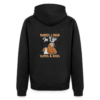 Things I Need In Life Funny Sloth Lover Dog Lover - Unisex Premium Organic Zip Hoodie - black - Back - Nico (187cm)