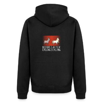 Vorher Nachher Radfahren Einhorn Fahrrad Mountain - Unisex Premium Bio Zip Hoodie - Schwarz - Hinten - Nico (187cm)