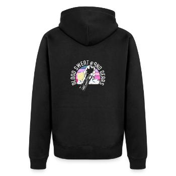 Mountainbiking MTB-Fahrer Fahrrad Blut Schweiß - Unisex Premium Bio Zip Hoodie - Schwarz - Hinten - Nico (187cm)