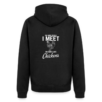 Plus je rencontre de gens, plus j’aime les poulets Fu - Veste à capuche bio Premium Unisexe - noir - Dos - Nico (187cm)