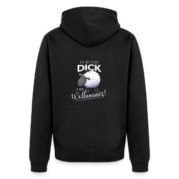 Ich bin nicht dick ich bin wolluminös Schafshirt - Unisex Premium Bio Zip Hoodie - Schwarz - Hinten - Nico (187cm)
