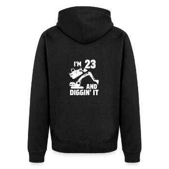 Ich bin 23 und Diggin' It - Unisex Premium Bio Zip Hoodie - Schwarz - Hinten - Nico (187cm)