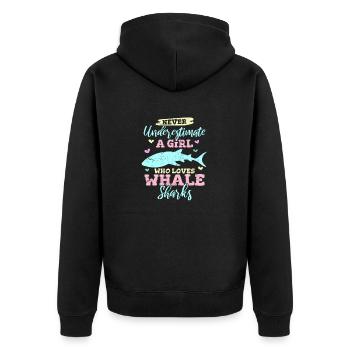 Never Underestimate A Girl Who Loves Whale Sharks - Unisex Premium Bio Zip Hoodie - Schwarz - Hinten - Nico (187cm)