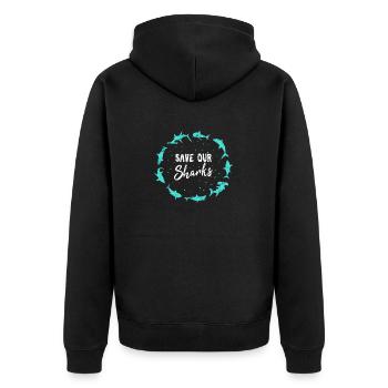 Save Our Sharks Ocean Environmentalist Funny Shark - Unisex Premium Organic Zip Hoodie - black - Back - Nico (187cm)