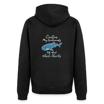 Caution May Spontaneously Talk About Whale Sharks - Unisex Premium Bio Zip Hoodie - Schwarz - Hinten - Nico (187cm)