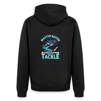 Master Baiter Always Playing With My Tackle Fishin - Unisex Premium Bio Zip Hoodie - Schwarz - Hinten - Nico (187cm)