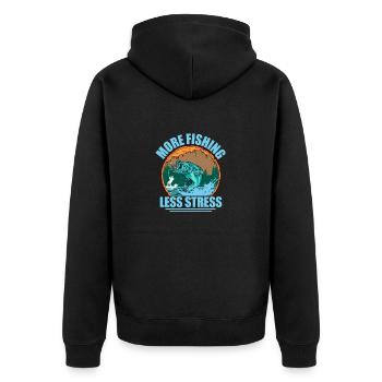 More Fishing Less Stress Angler Fisherman - Unisex Premium Organic Zip Hoodie - black - Back - Nico (187cm)