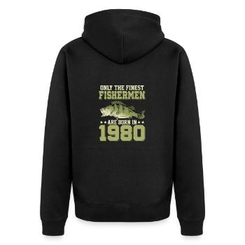 Only The Finest Fishermen Are Born In 1980 Fishing - Unisex Premium Bio Zip Hoodie - Schwarz - Hinten - Nico (187cm)