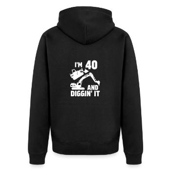 Ich bin 40 und Diggin' It - Unisex Premium Bio Zip Hoodie - Schwarz - Hinten - Nico (187cm)