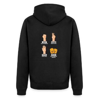 Rock Paper Scissors NothingBeats Chicken Nuggets N - Unisex Premium Bio Zip Hoodie - Schwarz - Hinten - Nico (187cm)
