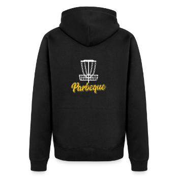 Parbeque Disc Golf Player Funny Frisbee Golf Disc - Unisex Premium Bio Zip Hoodie - Schwarz - Hinten - Nico (187cm)