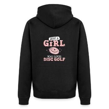 Just A Girl Who Loves Disc Golf Funny Frisbee Golf - Unisex Premium Bio Zip Hoodie - Schwarz - Hinten - Nico (187cm)