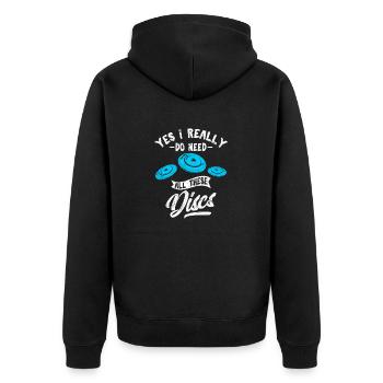 Yes I Really Do Need All These Discs Disc Golf Fri - Unisex Premium Bio Zip Hoodie - Schwarz - Hinten - Nico (187cm)