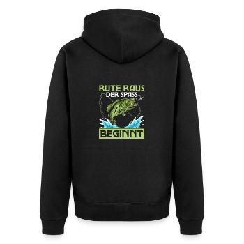 Rod out the fun begins Fischer Angler - Unisex Premium Organic Zip Hoodie - black - Back - Nico (187cm)
