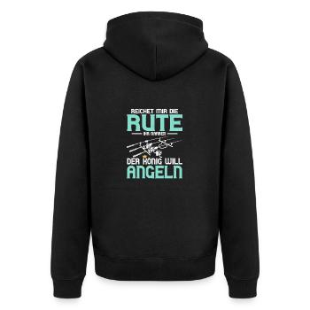 Reichet mir die Rute ihr Narren Fischer Angler - Unisex Premium Bio Zip Hoodie - Schwarz - Hinten - Nico (187cm)