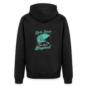 Rod out the fun begins Angler Fischer - Unisex Premium Organic Zip Hoodie - black - Back - Nico (187cm)