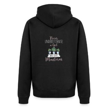 Never Underestimate A Girl Who Loves Monstera Mons - Unisex Premium Bio Zip Hoodie - Schwarz - Hinten - Nico (187cm)