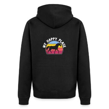 My Happy Place Pferdeliebhaber Reiten Reiter - Unisex Premium Bio Zip Hoodie - Schwarz - Hinten - Nico (187cm)