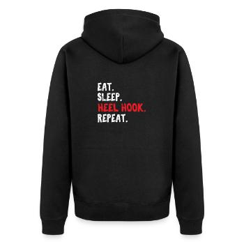 Eat Sleep Heel Hook Repeat Brazilian Jiu Jitsu BJJ - Unisex Premium Organic Zip Hoodie - black - Back - Nico (187cm)