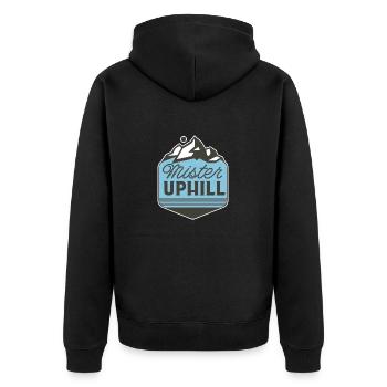 mister uphill - Unisex Premium Bio Zip Hoodie - Schwarz - Hinten - Nico (187cm)