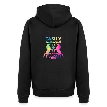 Leicht ablenkbar von Pferden und Hunden Lustiges - Unisex Premium Bio Zip Hoodie - Schwarz - Hinten - Nico (187cm)