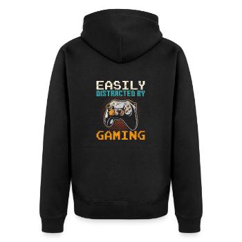 Easily Distracted By Gaming Funny Gamer Video Gami - Unisex Premium Organic Zip Hoodie - black - Back - Nico (187cm)
