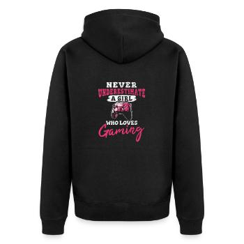 Never Underestimate A Girl Who Loves Gaming Cute G - Unisex Premium Bio Zip Hoodie - Schwarz - Hinten - Nico (187cm)