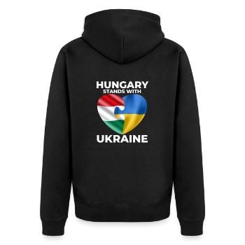Hungary supports Ukraine - Unisex Premium Organic Zip Hoodie - black - Back - Nico (187cm)