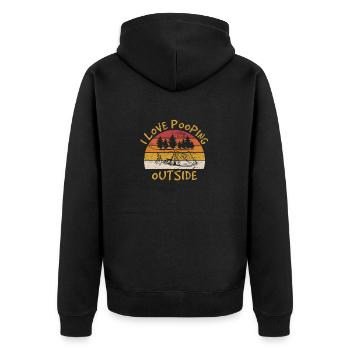 I Love Pooping Outside Funny Camping Hiking Camper - Unisex Premium Bio Zip Hoodie - Schwarz - Hinten - Nico (187cm)