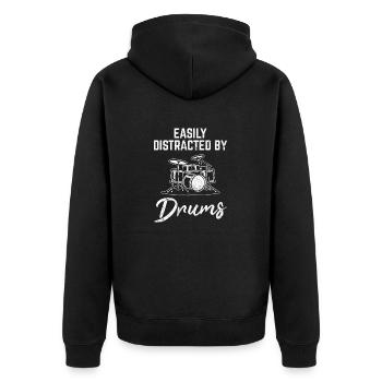 Easily Distracted By Drums Funny Drummer Percussio - Unisex Premium Bio Zip Hoodie - Schwarz - Hinten - Nico (187cm)