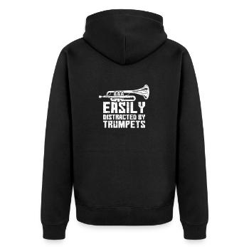 Easily Distracted By Trumpets Funny Trumpet Player - Unisex Premium Organic Zip Hoodie - black - Back - Nico (187cm)
