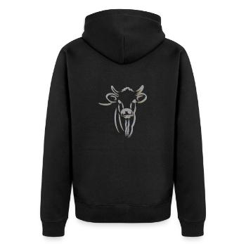 SILBERNE KUHSILHOUETTE, MINIMAL - Unisex Premium Bio Zip Hoodie - Schwarz - Hinten - Nico (187cm)