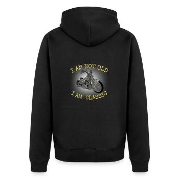 Ich bin nicht alt Ich bin klassisch - Unisex Premium Bio Zip Hoodie - Schwarz - Hinten - Nico (187cm)