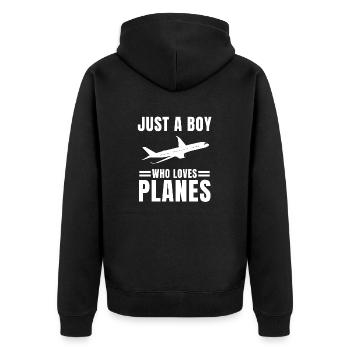 Funny Airplane Designs For Boys Men Plane Pilot - Unisex Premium Organic Zip Hoodie - black - Back - Nico (187cm)