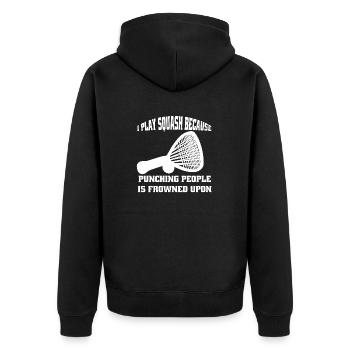 Squash Racquetball-Spieler Squashspiel Racquetball - Unisex Premium Bio Zip Hoodie - Schwarz - Hinten - Nico (187cm)