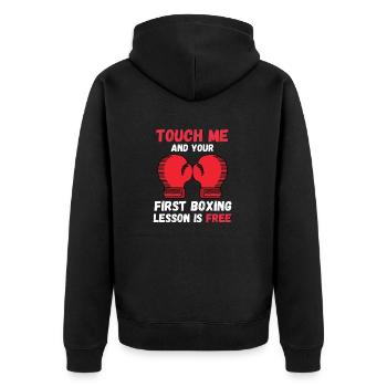 TouchEz-moi et votre première leçon de boxe est gratuite - Veste à capuche bio Premium Unisexe - noir - Dos - Nico (187cm)