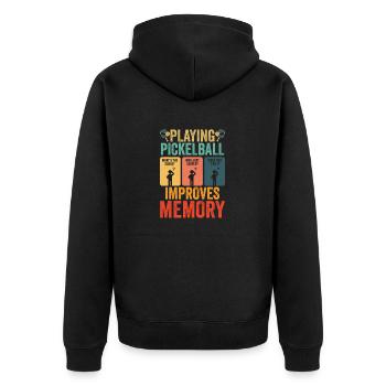 Das Spielen von Pickleball verbessert den Spielspaß der Gedächtnis-Dink-Spieler - Unisex Premium Bio Zip Hoodie - Schwarz - Hinten - Nico (187cm)