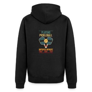 Das Spielen von Pickleball verbessert den Spaß am Gedächtnis des Dink-Trainers - Unisex Premium Bio Zip Hoodie - Schwarz - Hinten - Nico (187cm)