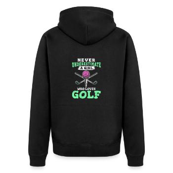 Never Underestimate A Girl Who Loves Golf Girls Go - Unisex Premium Bio Zip Hoodie - Schwarz - Hinten - Nico (187cm)