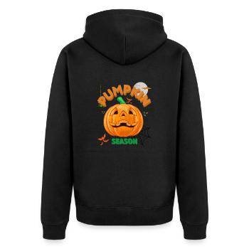 Die Jahreszeit Kürbis Herbstbaum Orange Herbstblätter - Unisex Premium Bio Zip Hoodie - Schwarz - Hinten - Nico (187cm)