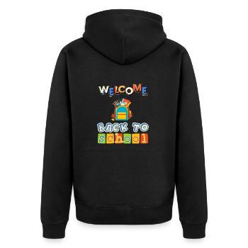 welcome back to school - Unisex Premium Organic Zip Hoodie - black - Back - Nico (187cm)