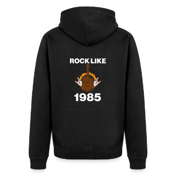 Rock like 1985 Rockmusik Rocker Musiker Rockband - Unisex Premium Bio Zip Hoodie - Schwarz - Hinten - Nico (187cm)