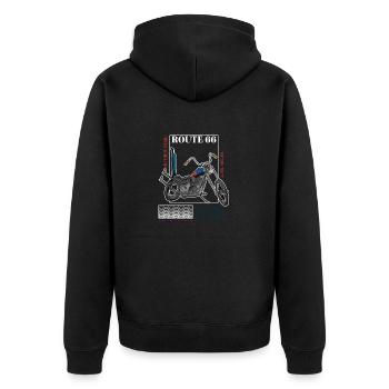 Motorrad Route - Unisex Premium Bio Zip Hoodie - Schwarz - Hinten - Nico (187cm)