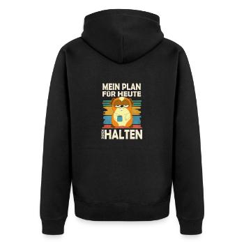 Mein Plan Durchhalten - Lustig Kaffee Hamster - Unisex Premium Bio Zip Hoodie - Schwarz - Hinten - Nico (187cm)