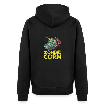 Zombiecorn Zombie Einhorn Liebhaber Halloween Tier - Unisex Premium Bio Zip Hoodie - Schwarz - Hinten - Nico (187cm)