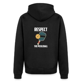 Respektiere das Pickleball Funny Paddle Pickleball Wortspiel - Unisex Premium Bio Zip Hoodie - Schwarz - Hinten - Nico (187cm)