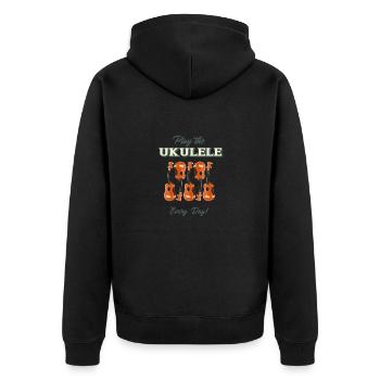 Play the Ukulele - Every Day - 5 Ukulelen - Unisex Premium Bio Zip Hoodie - Schwarz - Hinten - Nico (187cm)