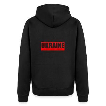 Ukraine Sieg - Unisex Premium Bio Zip Hoodie - Schwarz - Hinten - Nico (187cm)