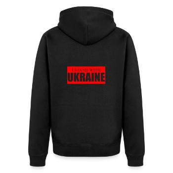 Ukraine Sieg - Unisex Premium Bio Zip Hoodie - Schwarz - Hinten - Nico (187cm)