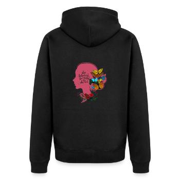 Schmetterling Blume Motivationsspruch Spruch Frau - Unisex Premium Bio Zip Hoodie - Schwarz - Hinten - Nico (187cm)